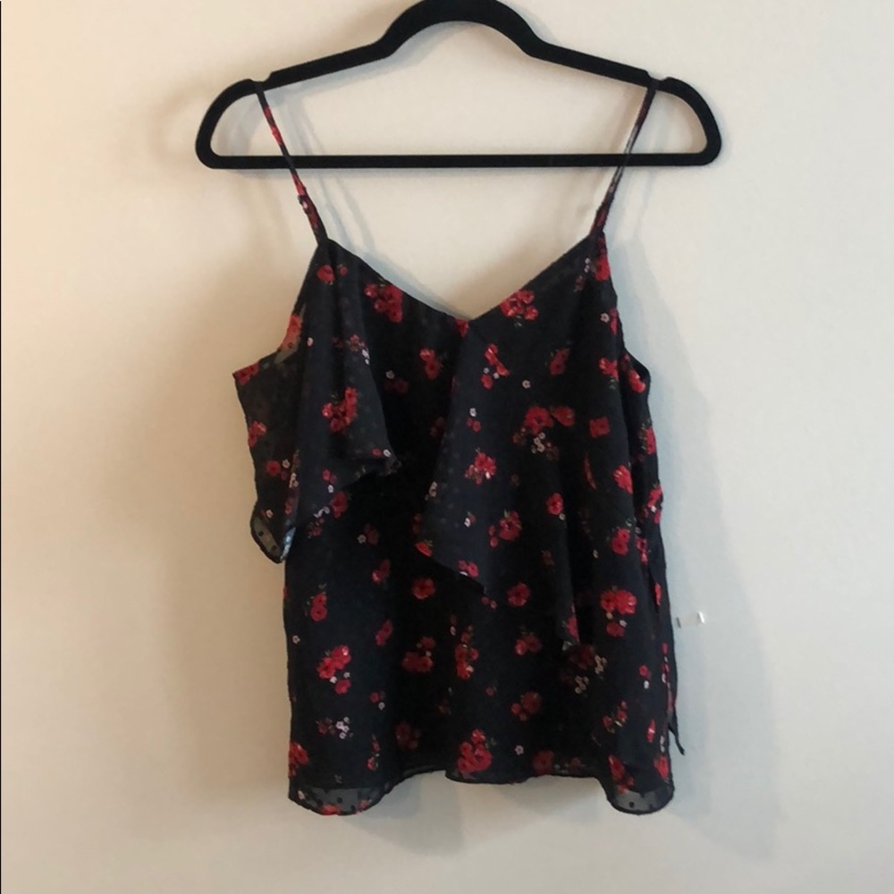 Bardot black blouse with red floral detail